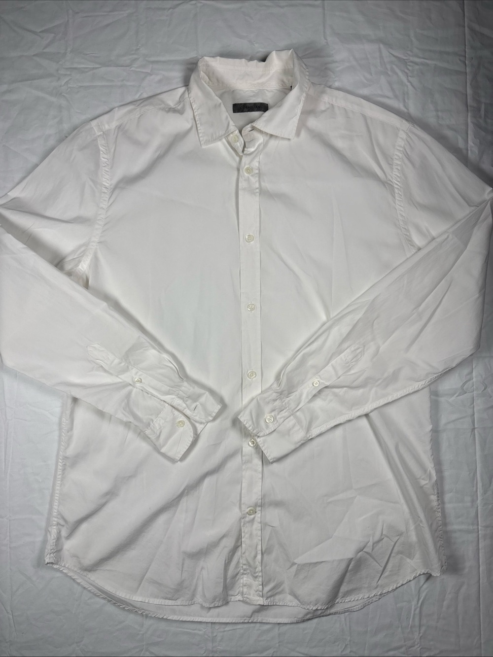 Corneliani Men's White Long-Sleeve Dress Shirt — Classic Tailored Fit